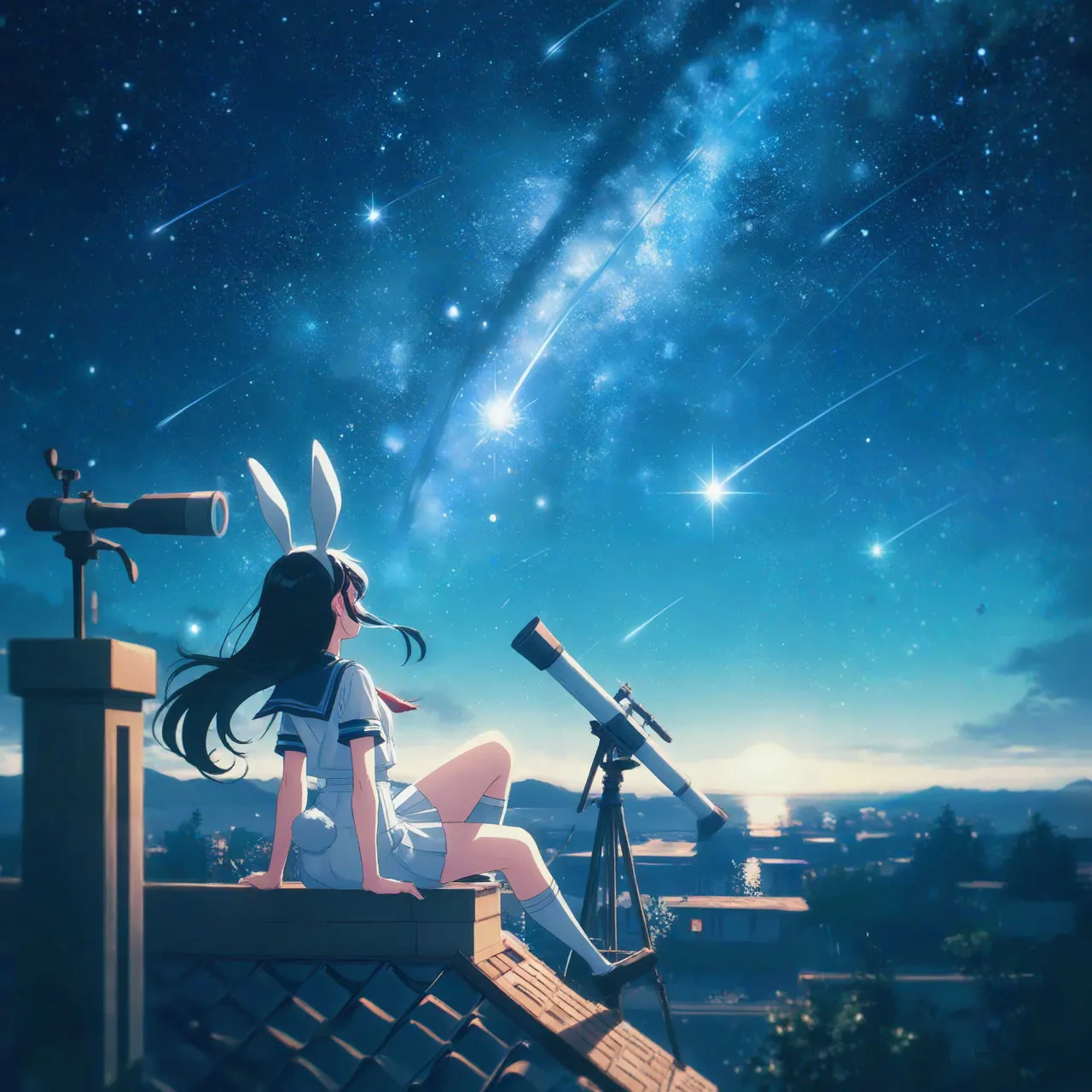 六月、星降る夜の観測者 — Rabbit_FootさんのAIイラスト
