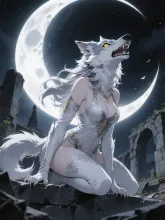 狼女、月夜に吠える — 廃墟イラストのAIイラスト｜SUPPART