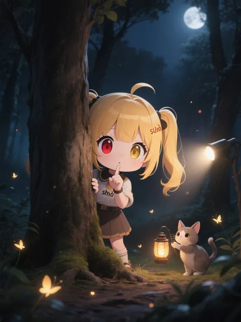 夜のかくれんぼ「しー(*´・x・`*)」