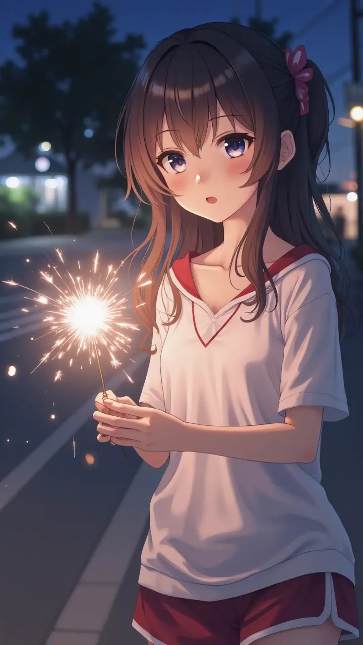 宵の線香花火・日焼け少女