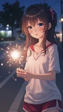 宵の線香花火・日焼け少女