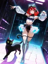 サイバーなeスポーツ会場にやってきた…パンク娘と黒ニャンコ…赤