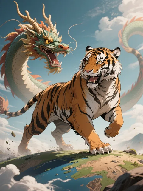 地を踏む龍虎 - 画像生成チャレンジ