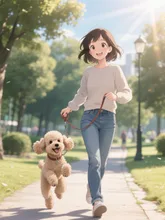 犬と朝の散歩