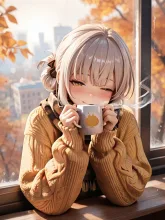 秋色ニットの遥香。