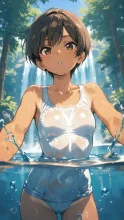 滝、美少女
