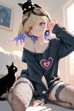 オーバーサイズのトレーナーで…パンク娘と黒ニャンコ…金 — たくりんさんのAIイラスト