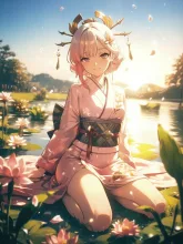 蓮と和装美人·夏の朝の蓮池 の投稿作品
