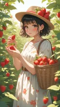 いちご🍓狩りをする少女👧 — NOAさんのAIイラスト
