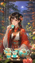 秋の茶葉と茶器
