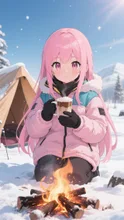 ピンク髪娘💕キャンプ❤️