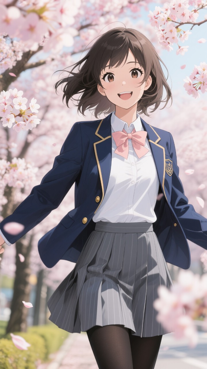 桜舞う登校路