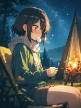 キャンプ女子·焚き火を囲む夜 の投稿作品
