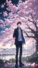 夜桜と男 — 琥珀さんのAIイラスト
