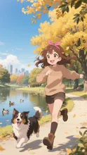 愛犬と遊ぶ秋の公園