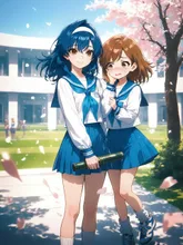 セーラー服卒業生と桜…青