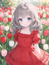 チューリップと一緒