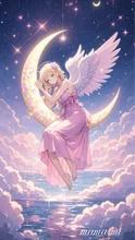 三日月に寄りかかって寝ているエンジェル