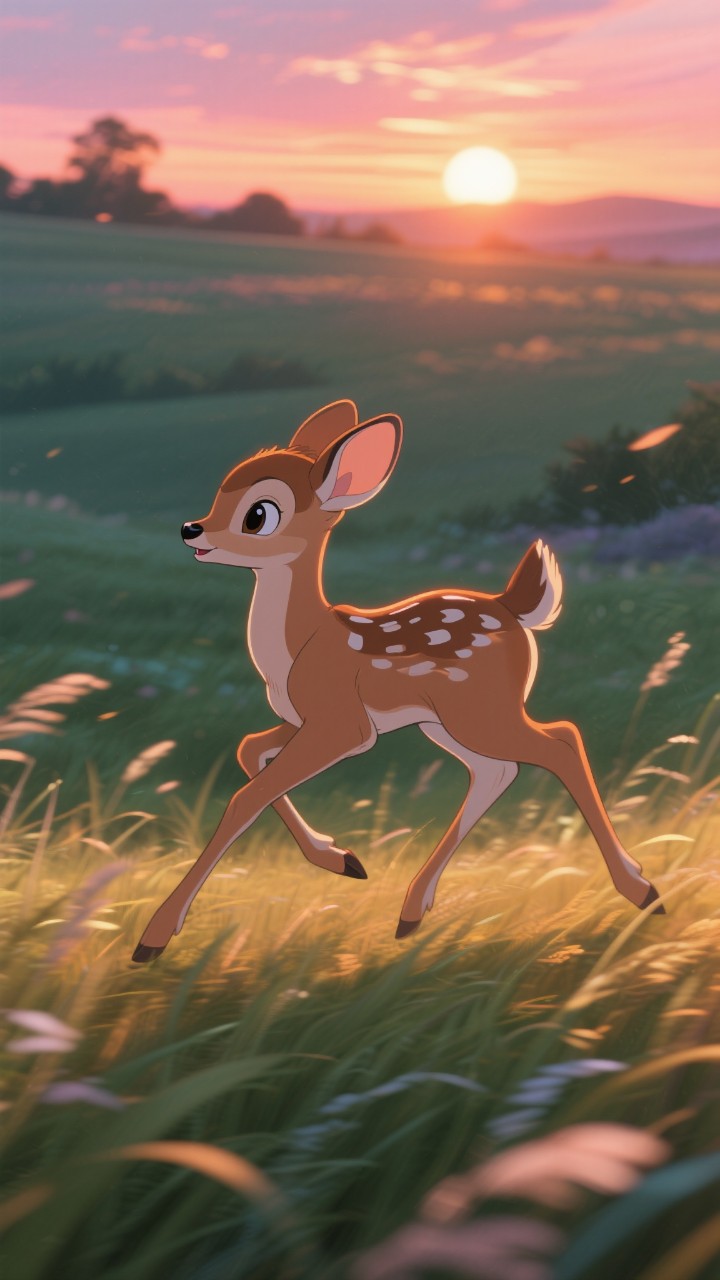 夕暮れ草原のバンビ