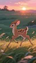 夕暮れ草原のバンビ