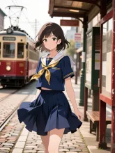 路面電車と制服少女·ノスタルジックな夏 の投稿作品