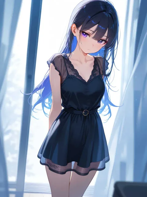 透ける薄いフレアミニワンピース一枚だけの色っぽい少女 - 透ける一枚