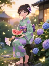 縁側の浴衣美人·夏の夕涼み の投稿作品