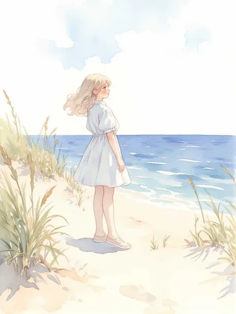 少女と海