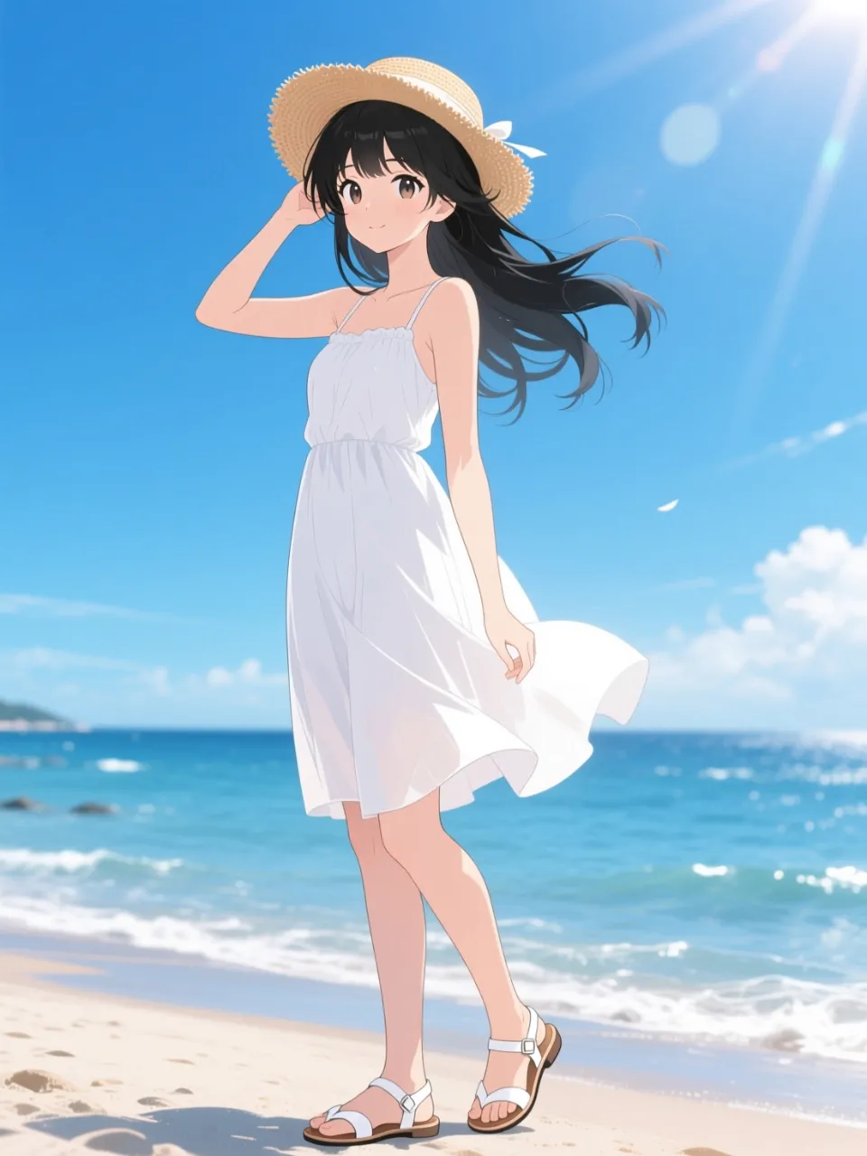 夏の海辺の女の子
