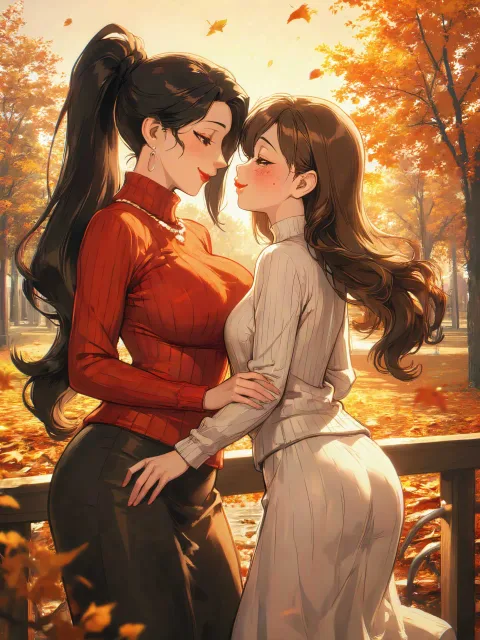 二人の女性について: 美しい大人女性が抱き合ってキスをしてい…