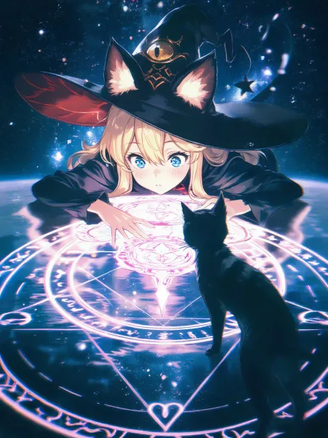 魔女の使い魔、魔法陣、小動物 - 猫又の化け方
