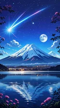 富士山と流星