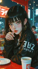 夜のカフェ
