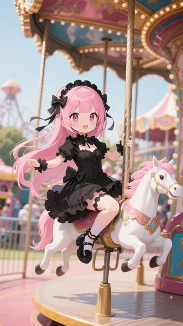 ピンク髪娘💕メリーゴーランド🎠