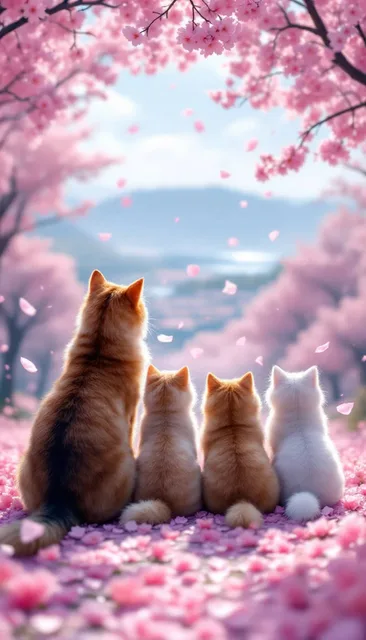 春の訪れを眺める猫たち