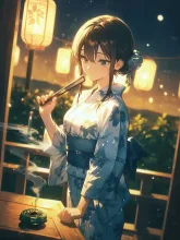 縁側の浴衣美人·夏の夕涼み の投稿作品