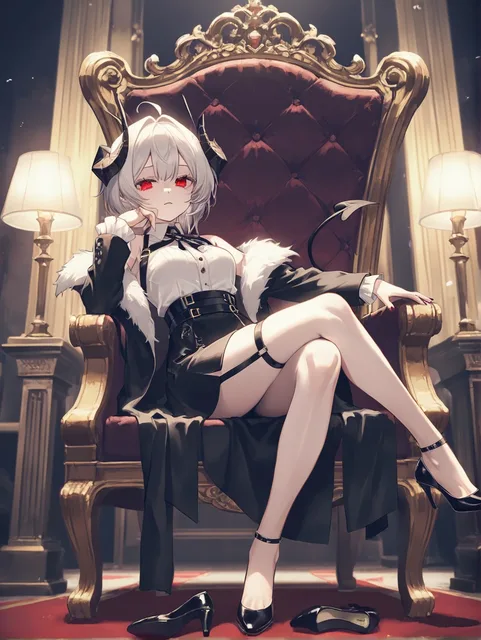 悪魔の女の子、Hな感じ、悪魔城のお部屋、玉座に足を組んで座る