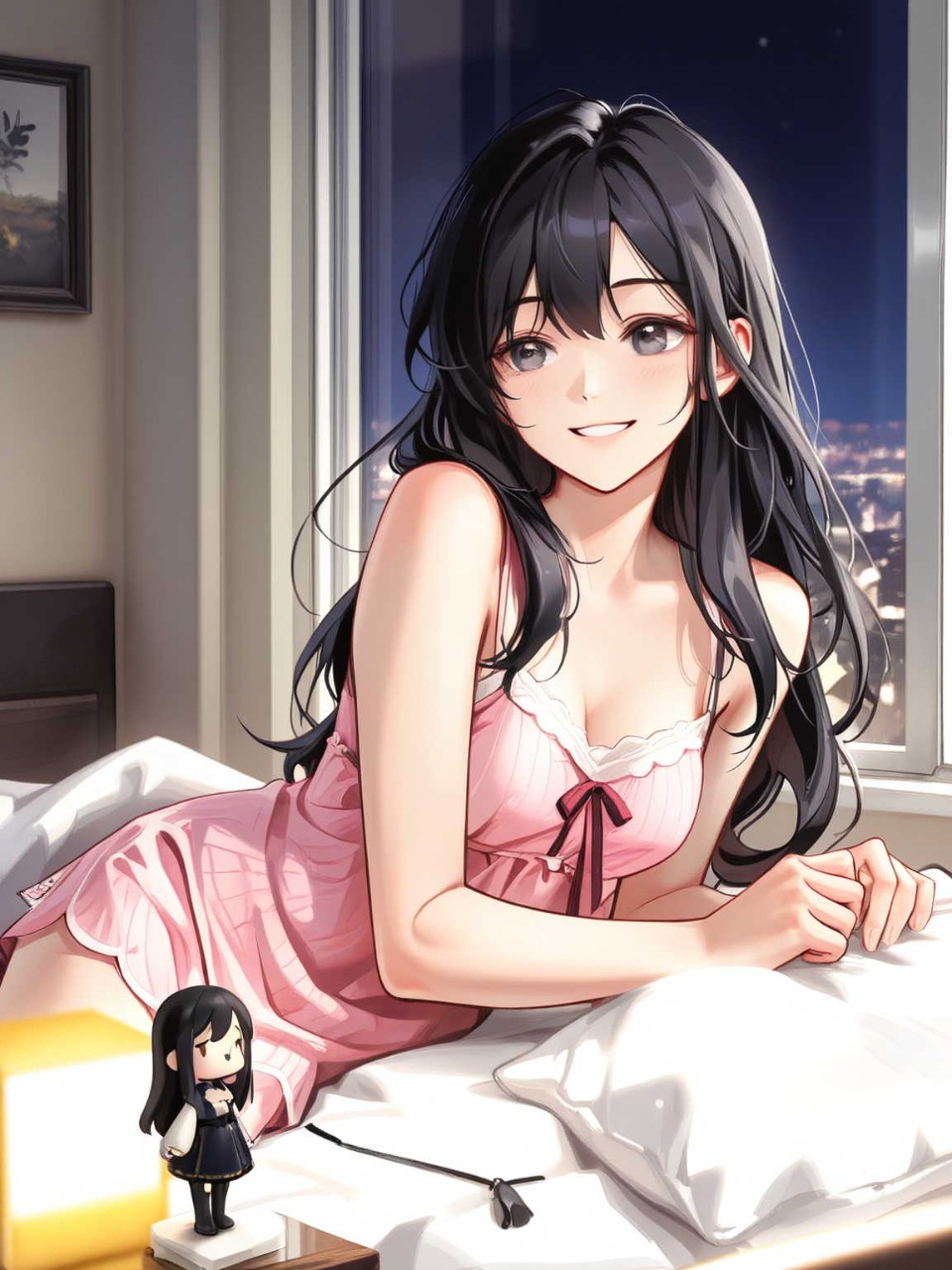 月明かりが窓から少女を照らして美しく輝く美少女♡♡ — 香風さんのAIイラスト