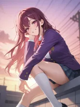 夕焼け時の屋上で