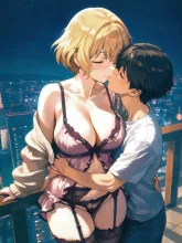 屋上で年下の彼氏とキス — ミャアさんのAIイラスト