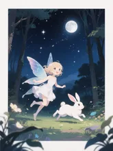 うさぎと妖精が戯れる — みゅげさんのAIイラスト