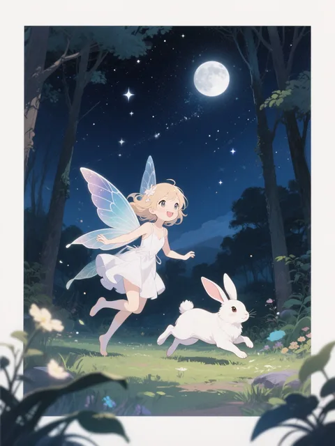 うさぎと妖精が戯れる