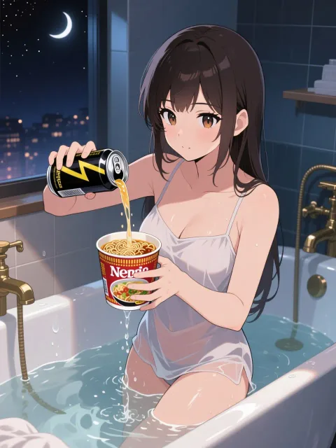 カップ麺待つのめんどいから、私は熱湯なんか入れずにエナドリ使うわ