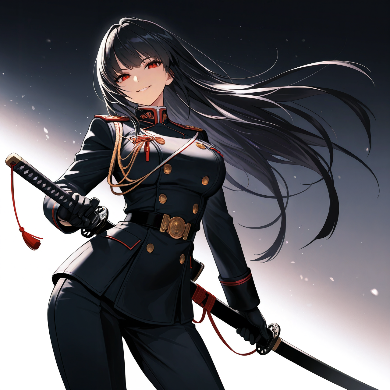 黒き軍刀の微笑み — 紅眼の帝国将校 — 衛宮家の一族さんのAIイラスト