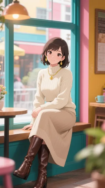 カフェで休憩する女優