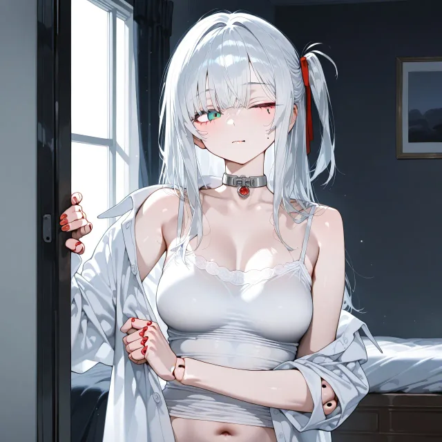 第一ボタンだけ外して下は全部留めた白いシャツ姿の色っぽい成年…