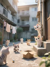 団地が遊び場にゃん^>~<^
