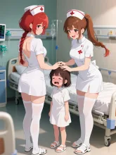 双子とナース服と小さな女の子
