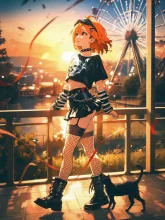 夕焼け空と観覧車と、パンク娘と黒ニャンコ…橙