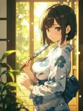 うちわと夏の女性·初夏チャレンジ の投稿作品